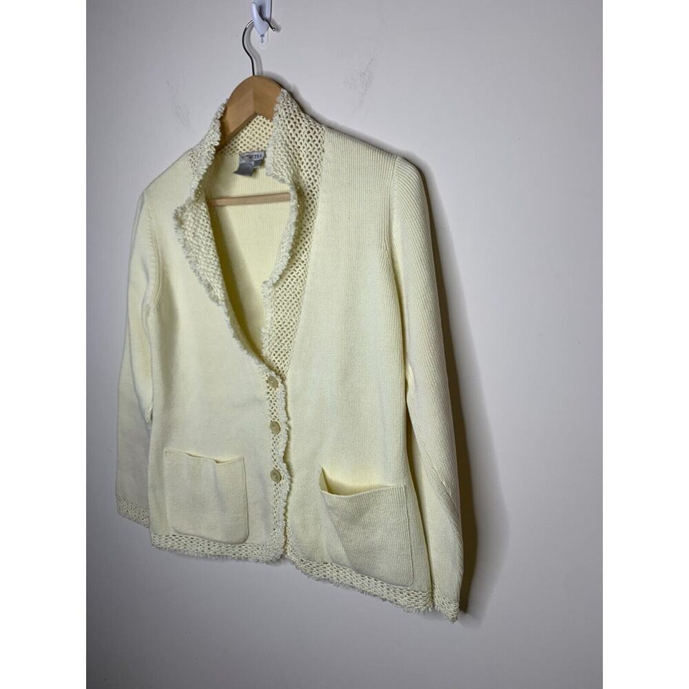Worth Womens Size P Cardigan Sweater Ivory Pockets Grandmacore Crochet - Picture 2 of 5